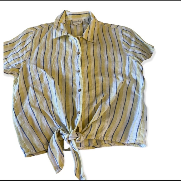 Rachel Zoe Tops - Racheal Zoe Linen Striped Tie Bottom Button Down Blouse.